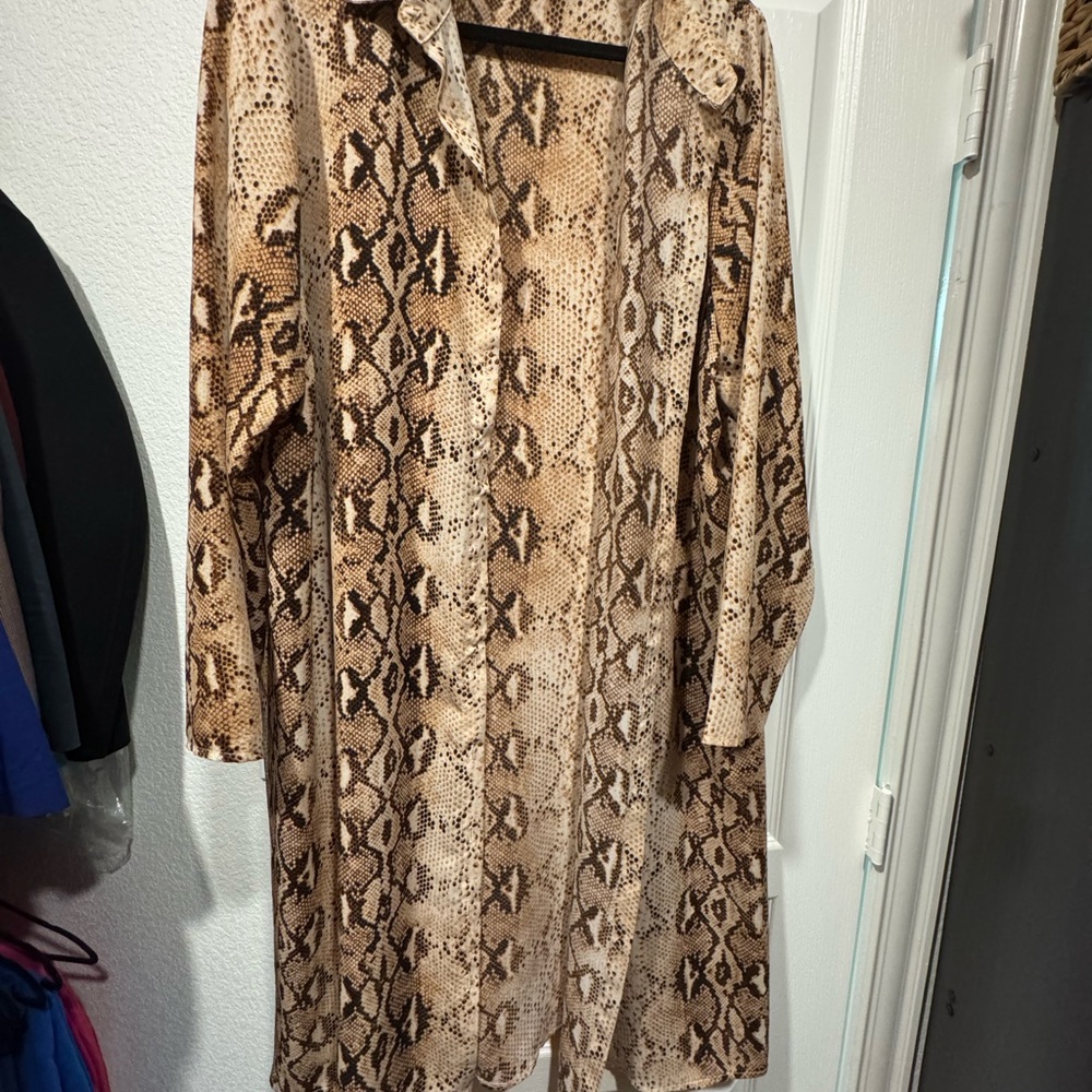Snake Print Long Sleeve Shirt Dress